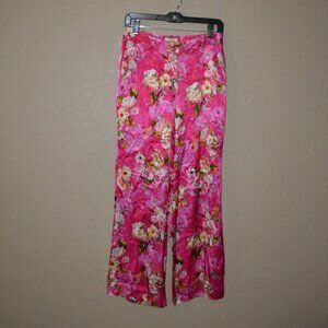 $380 Sz 2 L'AGENCE Colin Floral Satin Cabaret Pink Pants Slacks